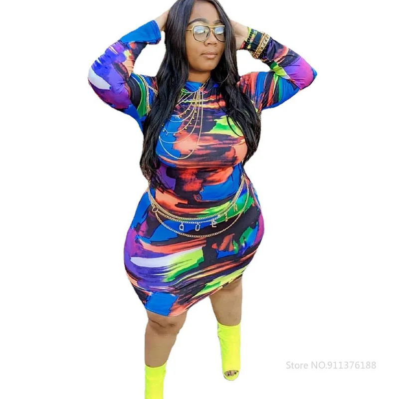 

Dresses for Women Streetwear Long Sleeve Print High Waist Big Size Mini Dress Bodycon Dress Plus Size Wholesale Dropshipping