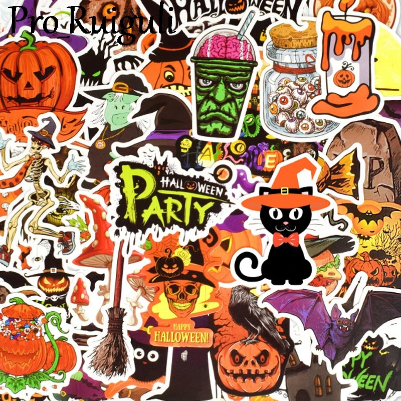 

50pcs Happy Halloween Stickers decal scrapbooking diy pasters home decoration phone laptop waterproof cartoon accessories