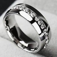 classical single row zircon cz ring stainless steel finger rings fashion jewelry for women