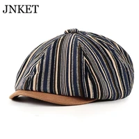 jnket new fashion striped men and women%e2%80%98s octagonal cap artistic cap casual beret hat peaked cap newsboy hat casquette