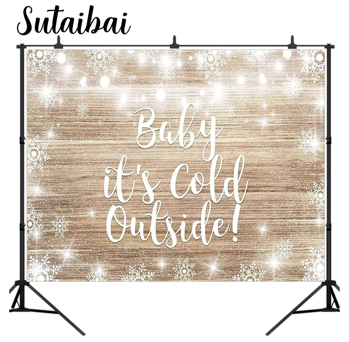 

Baby It's Cold Outside Backdrop Winter Wonderland Baby Shower Birthday Party Christmas Snowflake Ice Rustic Wood Background