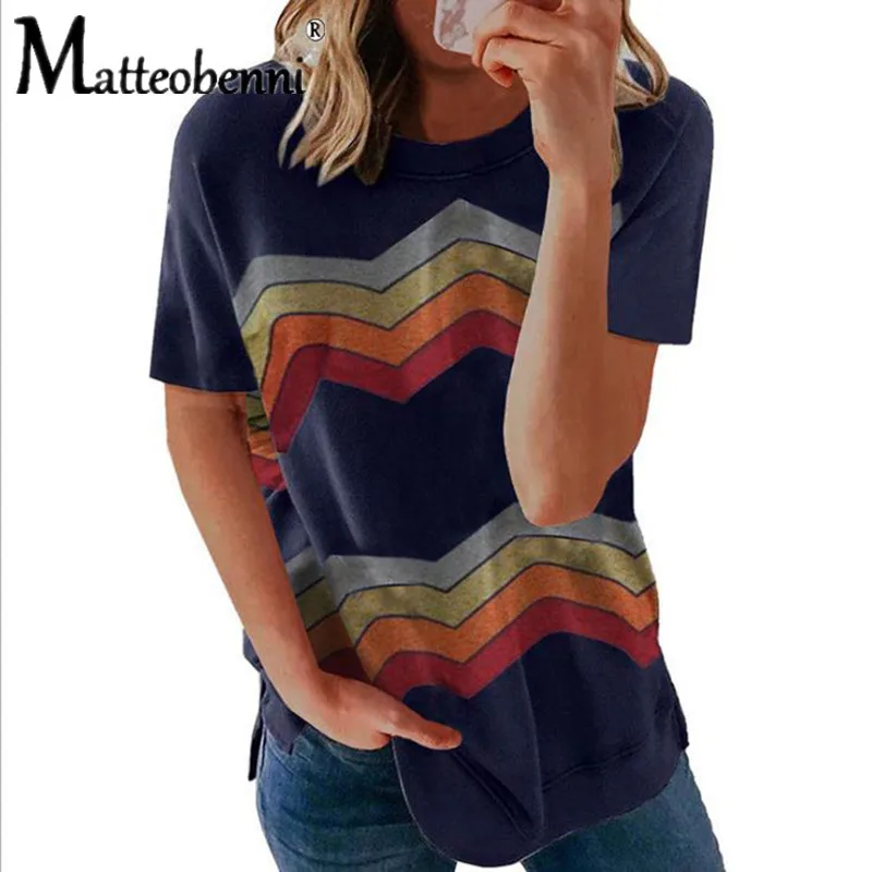 Футболка женская с круглым вырезом модный топ в полоску стиле Харадзюку