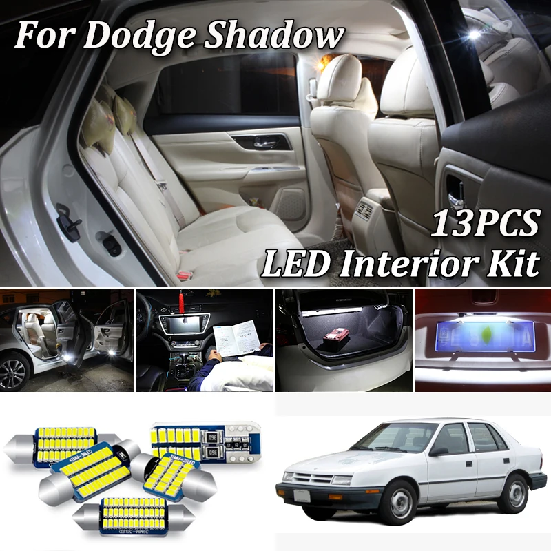 

13Pcs White Canbus For Dodge Shadow led interior Map Dome Trunk Door License Plate lamp light Kit (1987-1994)