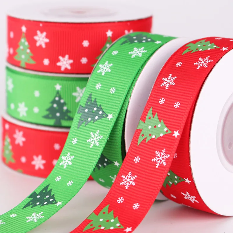 

Christmas Ribbon Xmas Tree Grosgrain Printed DIY Hair Bow Handmade Cartoon Gift Box Wrap Threaded Grossgrain Ribbon Crafts New Y