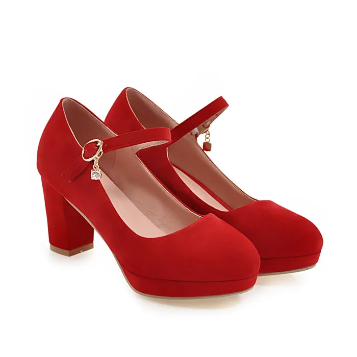 Red Meotina/женские туфли-лодочки; Туфли Mary Jane на платформе и высоком каблуке; женские вечерние туфли с пряжкой и кристаллами; женские туфли на толстом каблуке; Цвет Черный; размер 43 - Цвет: Red