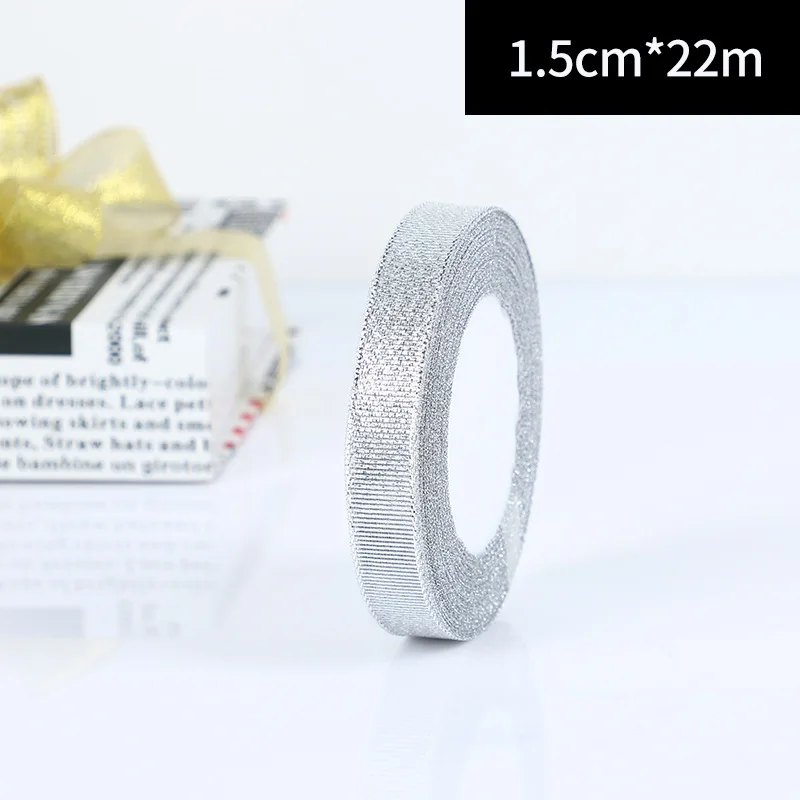 width 1.5cm 22 метра/рулон 0,6-5 см золото серебро шелк атлас органза ленты для свадьбы декоративные DIY вышитые лук ленты лук подарочные принадлежности - Цвет: width 1.5cm