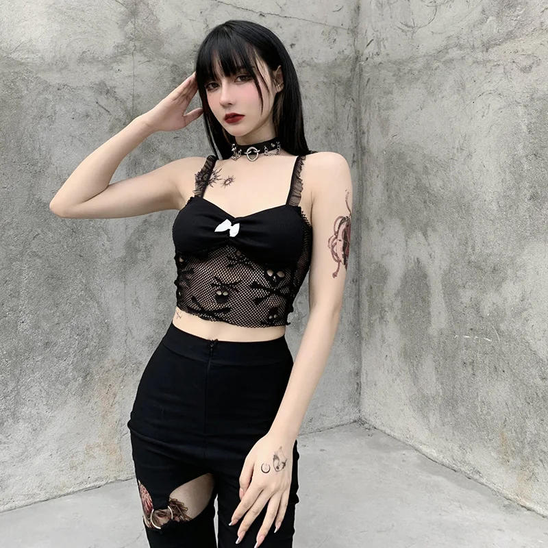 

Black Crop Top Womens Gothic Clothes Summer 2021 Strapless Tube Top Camisole Goth Sexy Aesthetic Lace Bralette Tank Tops Women