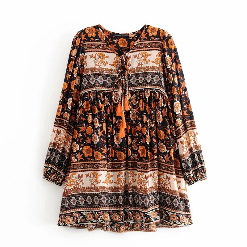 Винтажное шикарное женское платье в этническом стиле с цветочным принтом