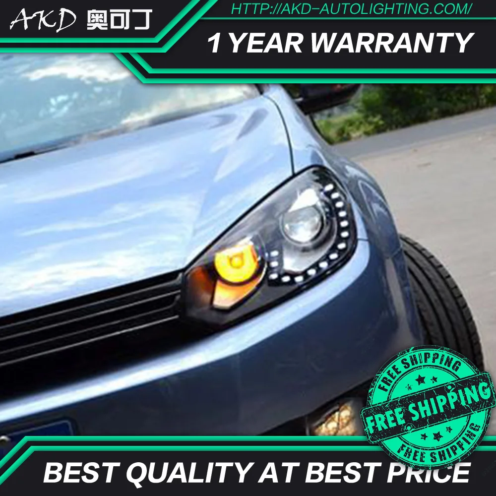 AKD tuning cars Headlight For VW Golf 6 MK6 Headlights LED DRL Running lights Bi-Xenon Beam Fog angel eyes Auto | Автомобили и
