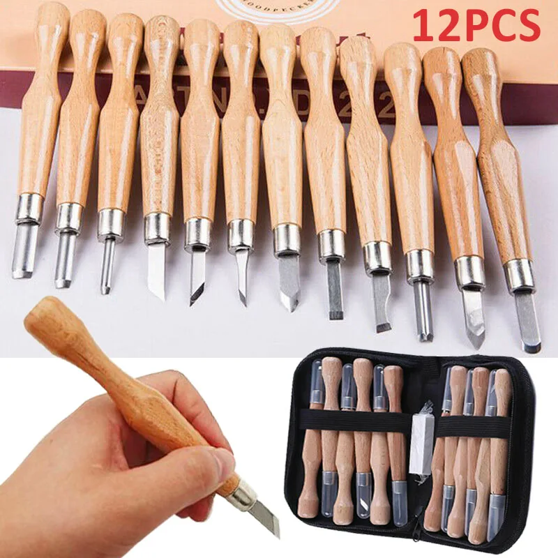 

12pcs Wood Carving Tool Set SK7 Carbon Steel Carving Chisel Kit Pro Stronger Sharp Cutter For Detailed Carving Knife Hand Tool