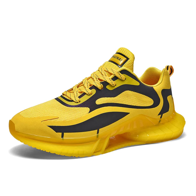 

Fashion Chunky Sneakers Men Lightweight Men Casual Shoes Breathable Male Footwear Lace Up Yellow Walking Large Size Shoes