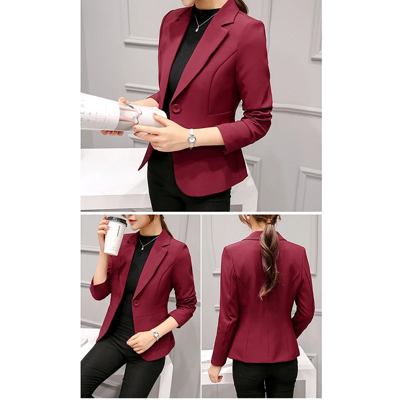 

Korean Version Slim Suit blazer mujer 2021 Temperament Slim Suit Autumn Fashion Office Lady Single Breasted Solid Full Blazers