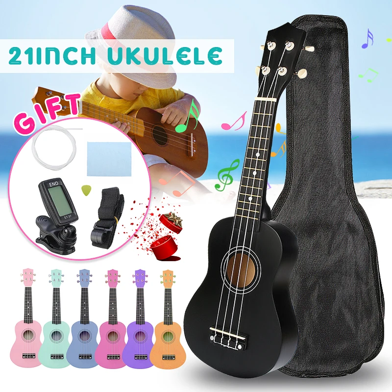 

21 inch 12 Frets Soprano Ukulele Uke Hawaii Bass Guitar Musical Instrument Ukelele Set Kits+Tuner+String+Strap+Bag
