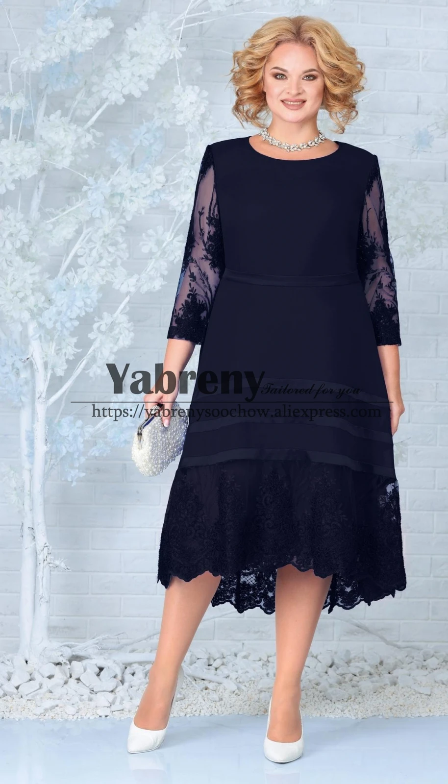 

New Style Elegant Fashion A-Line Mother of the Bride Dresses Women High Low Dress Dark Navy