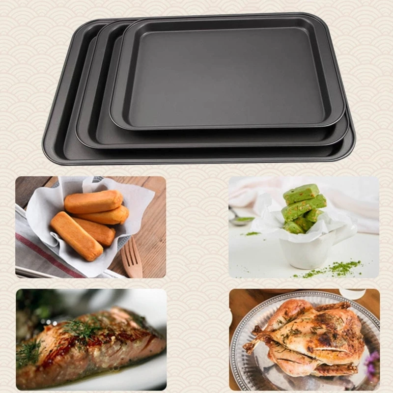 

Carbon Steel Rectangle Plate Tray Non Stick Pizza Pan Cake Mold Baking Bakeware