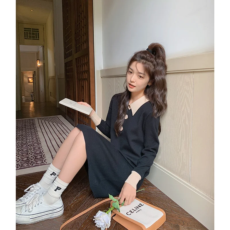 Цельнокроеное вязаное платье женское тонкое среднее и длинное на весну осень |