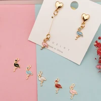 20pcs drop oil mini flamingo shaped enamel charms metal pendants fit diy earring bracelet floating hair jewelry accessories gift