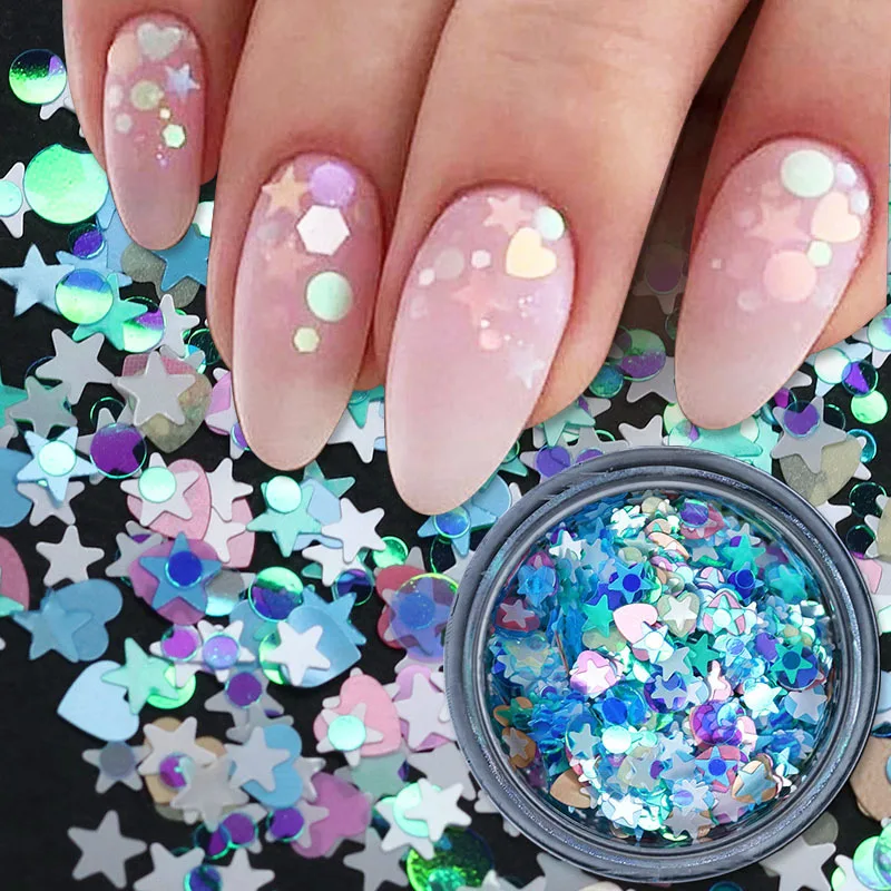 

12 box/set Holographic Mix Laser Hexagon Shape Sparkly Nail Art DIY Tips nails accessories for nails design Nail Art Decoration