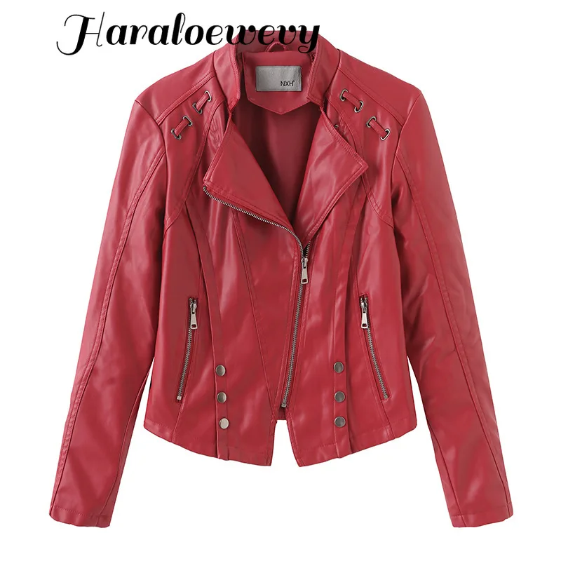 Короткая тонкая женская куртка из искусственной кожи однотонная зимняя на