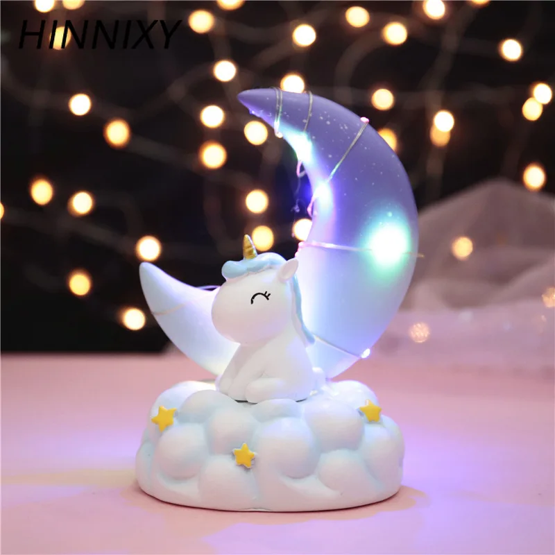 Hinnixy Смола Луна ночные огни розовый голубой Единорог кролик прикроватная