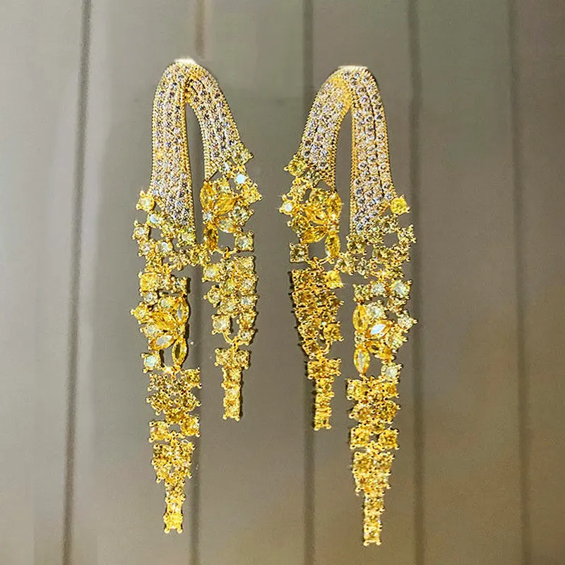 

SINZRY hotsale dazzling party drop earrings cubic zircon micro pave CZ dress colorful tassel wedding earrings