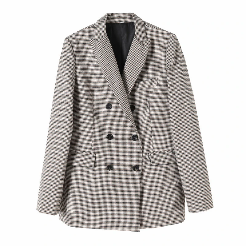 

Sister Fara New Spring 2021 Houndstooth Plaid Blazer Jacket Women Double Breasted Loose Coat Autumn Female Casual Chic Blazers