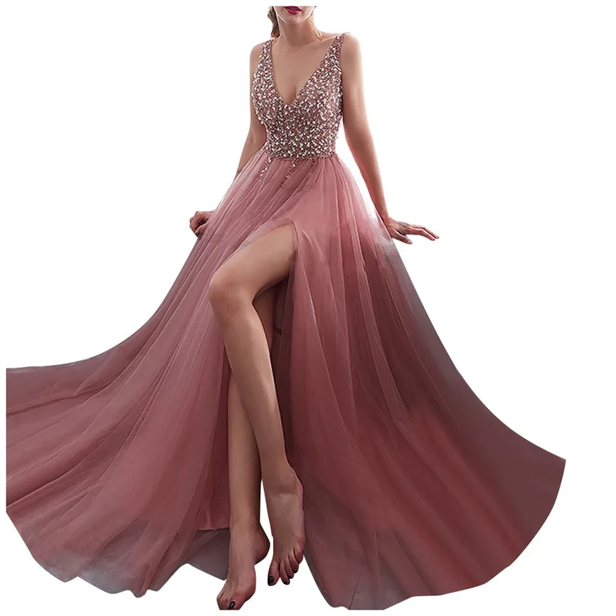 Женские вечерние платья без рукавов повседневные с v образным вырезом и