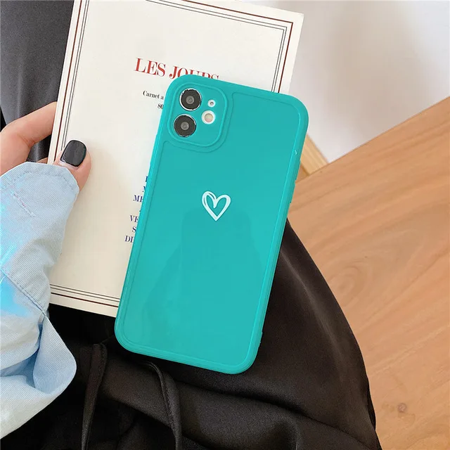 

Candy Colors Love Heart Phone Case For iPhone 11 Pro Max 7 8 Plus X XR XS Max 12 Three-dimensional Square Frame Back Cover Coque