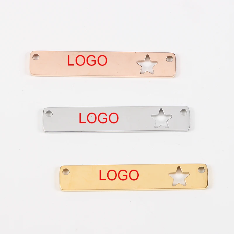 

Полоска с двойным отверстием для браслета с полыми звездами, 35*6 мм, подвески из нержавеющей стали, зеркальные Полированные Подвески, гравир...