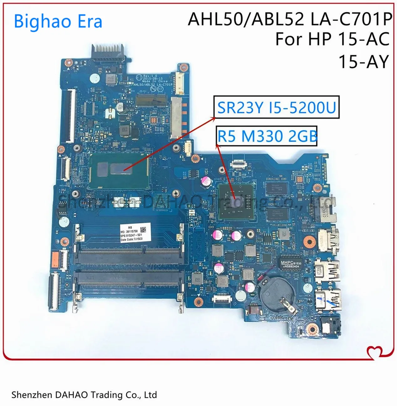 

Материнская плата AHL50/ABL52 для ноутбука HP 15-AC 15-AY с процессором i5-5200U 2GB-GPU 815245-501 815245-601 100% полностью протестирована