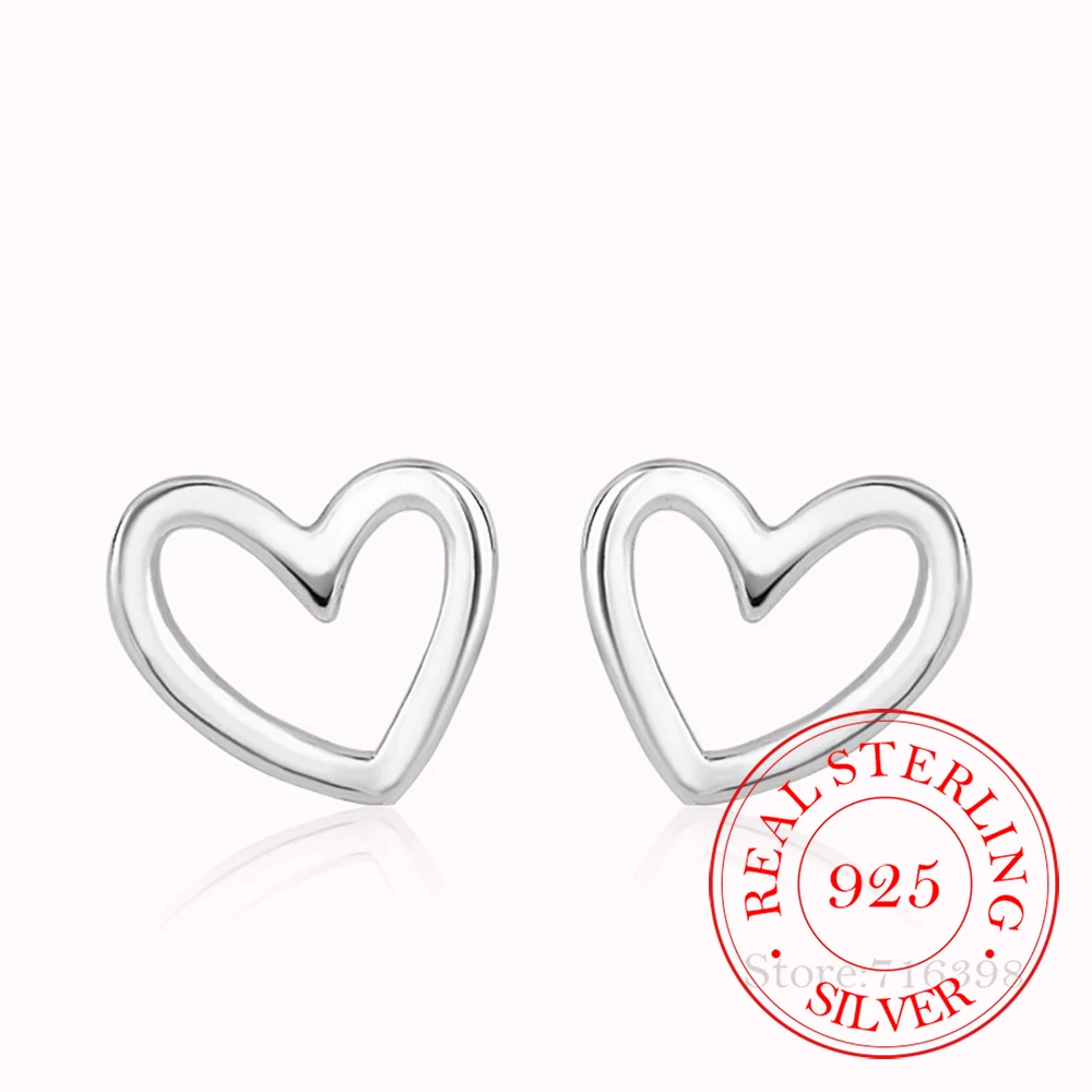 

925 пробы Серебряное пустое сердце серьги гвоздики для женщин школьная девушка подарок Bijoux Pendientes Brincos Mujer A128