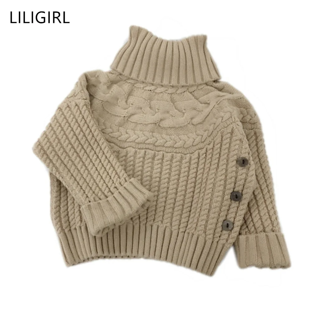 LILGIRL/хлопковый свитер для маленьких девочек; сезон осень; однотонные Повседневные вязаные свитера с высоким воротником; одежда для детей