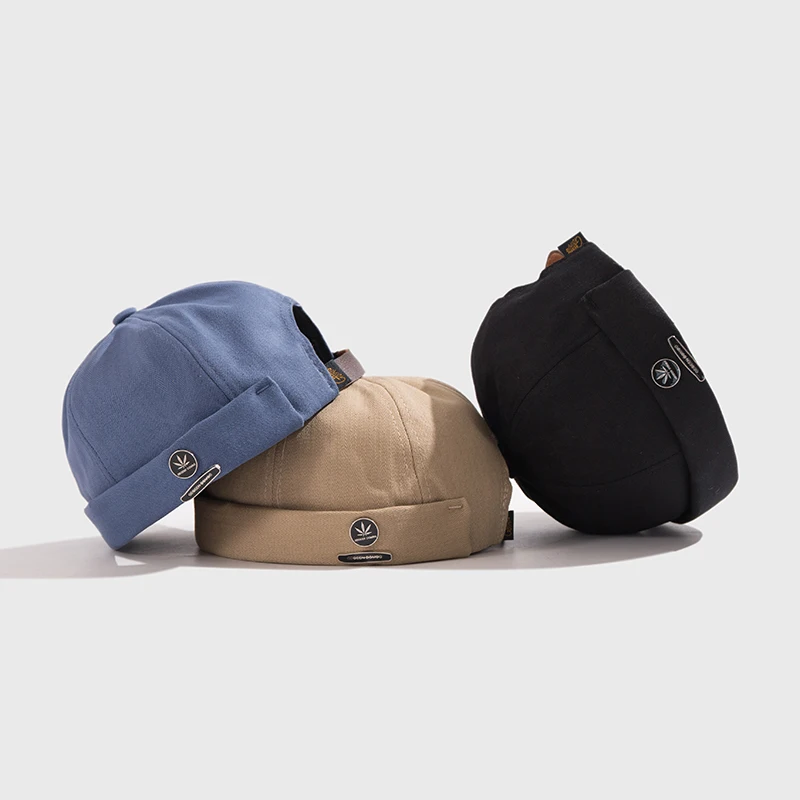 

Unisex Docker Sailor Biker Cap Streetwear Pumpkin Vintage Navy Brimless Beanies Hat Melon Sailor Casual Short Harajuku Cap