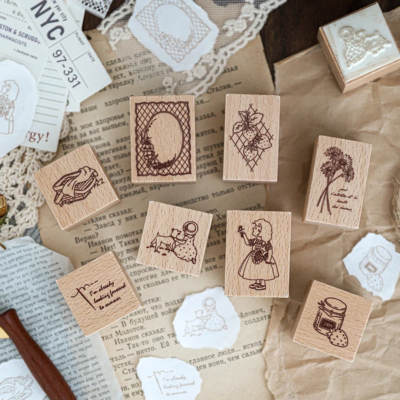 

Штамп 8 шт./лот для пикника, серия дневника, деревянные резиновые штампы «сделай сам», канцелярские принадлежности, стандартный штамп для ск...