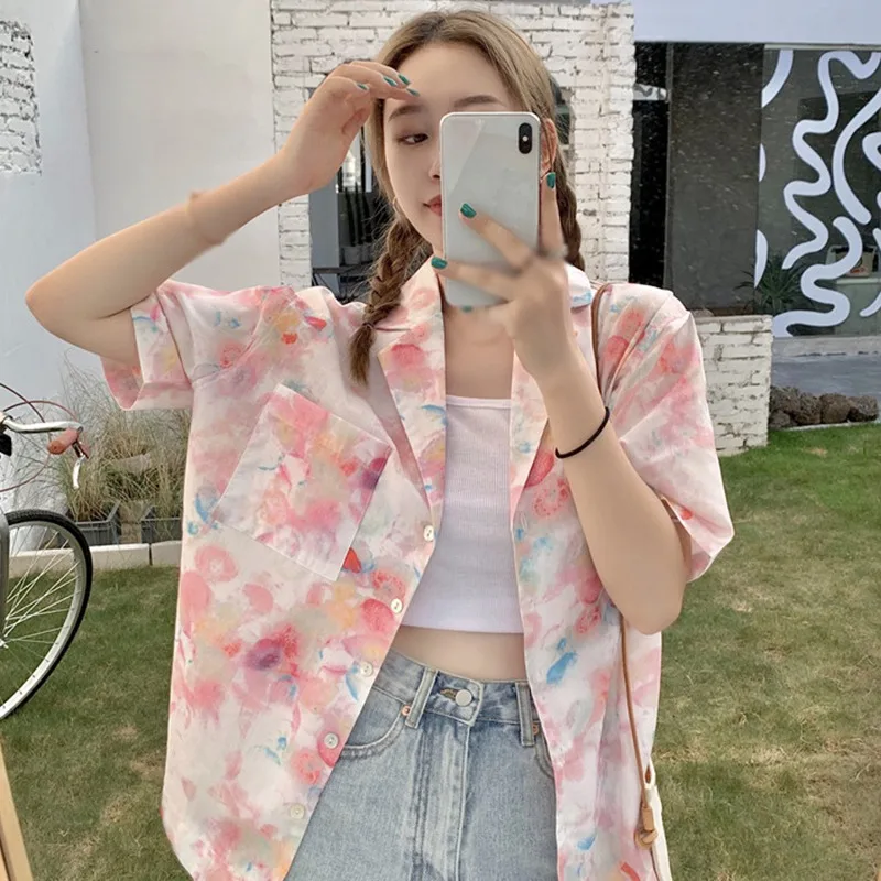 

Женская модная блузка с принтом на завязках, рубашка с коротким рукавом, повседневные свободные летние блузки