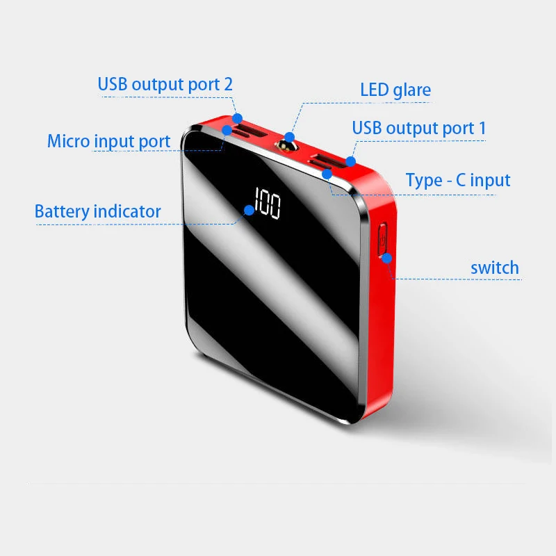 Зеркальный экран Power Bank 20000 мАч быстрое зарядное устройство Портативный внешний