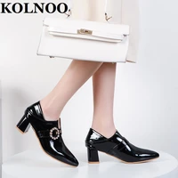 kolnoo new womens thick heeled handmade pumps rhinstones deco five colors pointed toe evening party office fashion court shoes