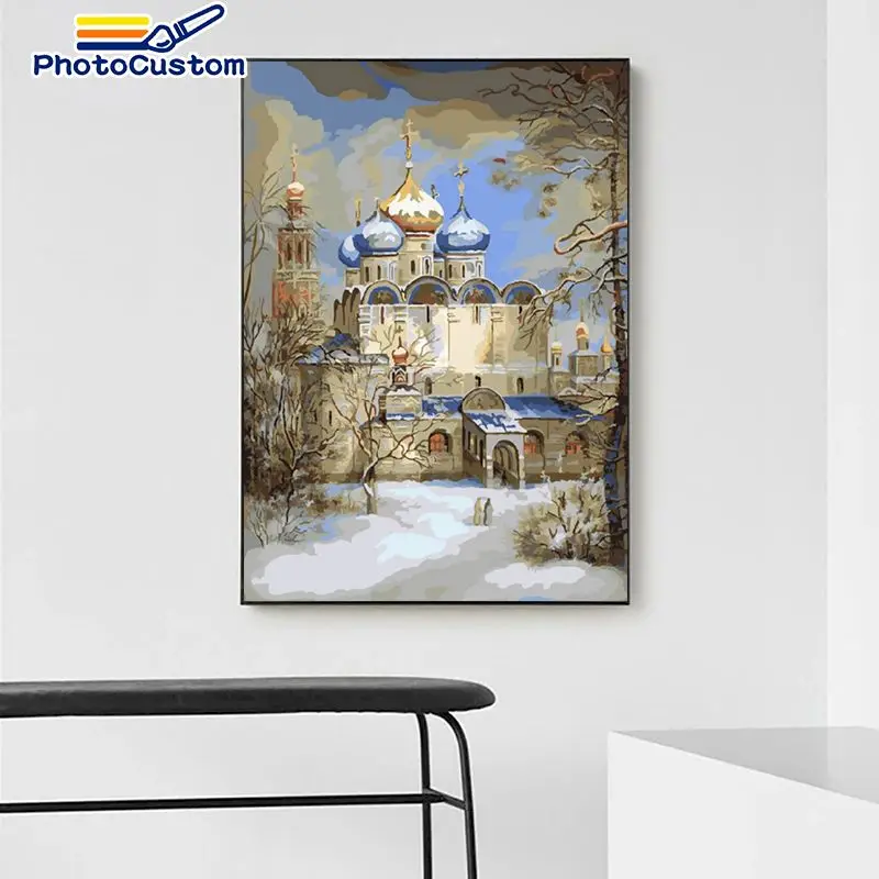 

PhotoCustom Frame Paint By Numbers Landscape The castle For Adults Kids Handpainted on Canvas Drawing Home Decor Gift