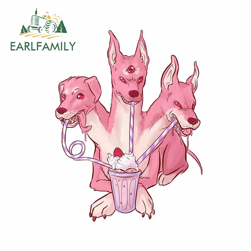 EARLFAMILY 13 см х 9,8 см для наклейки на автомобиль "Земляничная Цербер" собака, отличная мотоцикл, ноутбук, кемпер, сёрфборд, персонализация декорации на.