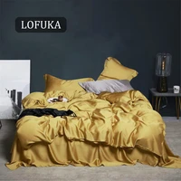 lofuka luxury 100 silk yellow bedding set beauty duvet cover set queen king flat sheet bed linen pillowcase for sleep bed set
