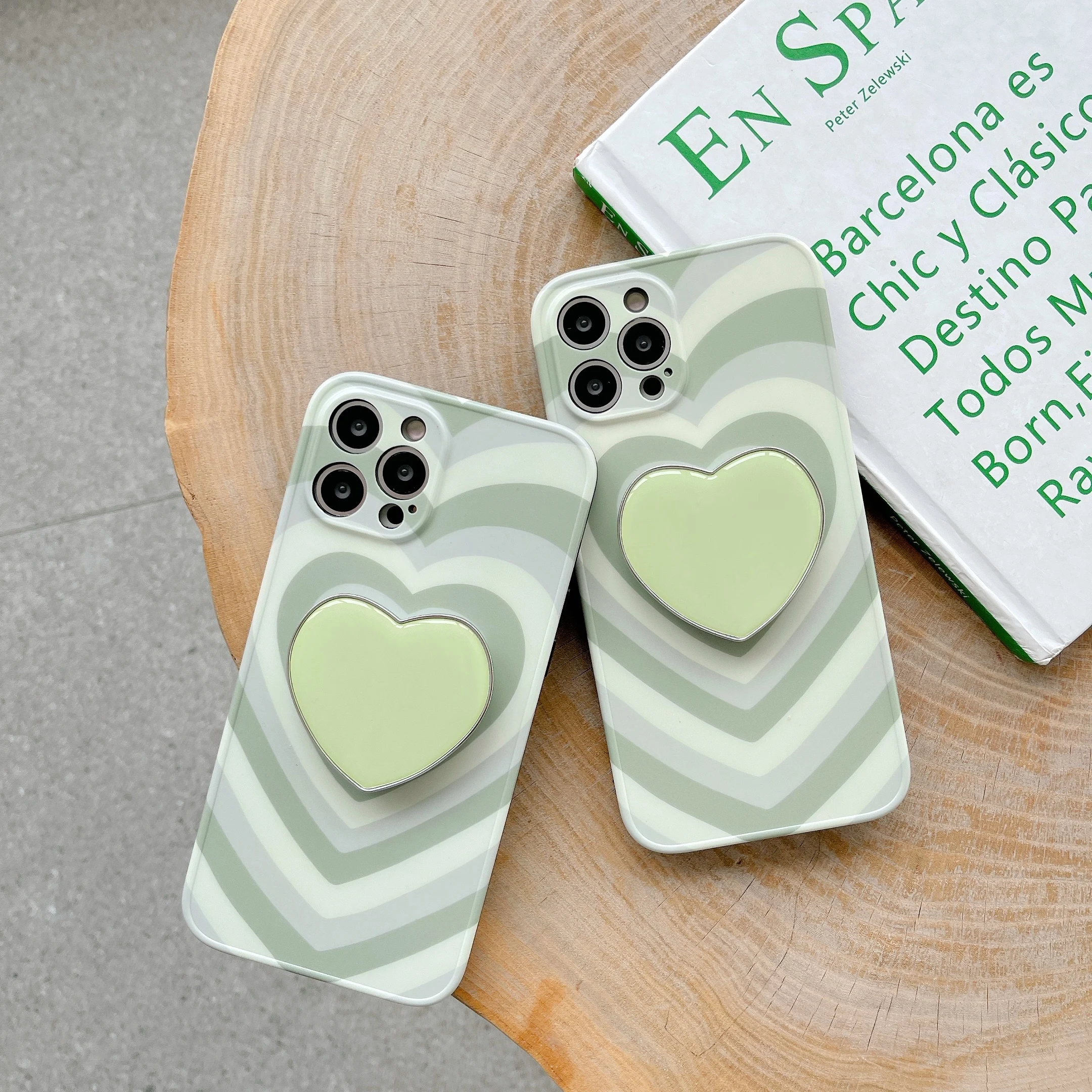 

12 Pro Case Cute Holo Hearts Matcha Green Extension Holder Cover for iPhone 11 Pro MAX 8 7 Plus XR X XS 7 8 Plus SE 2020 Cases