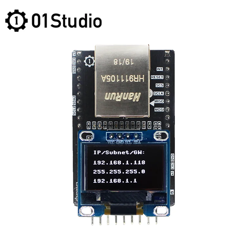 Модуль Ethernet 01Studio W5500 аппаратное обеспечение SPI интерфейс TCP IP pyBoard макетная плата