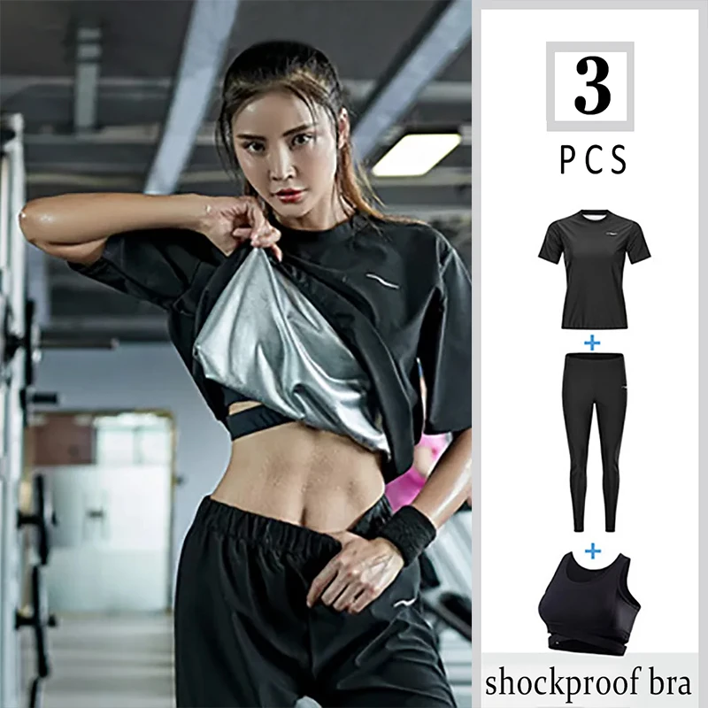 

2PCS Women Pullover Sauna Suit Slimming Gym For Weight Loss Running Loose Sports Jogger Sweatsuit Fitness Workout Outfit