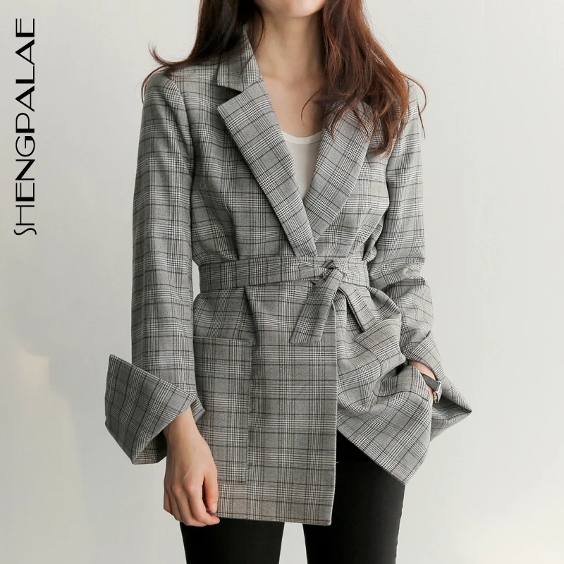 SHENGPALAE Женская куртка зимняя и осенняя серая картина офисная мода арочный ремень