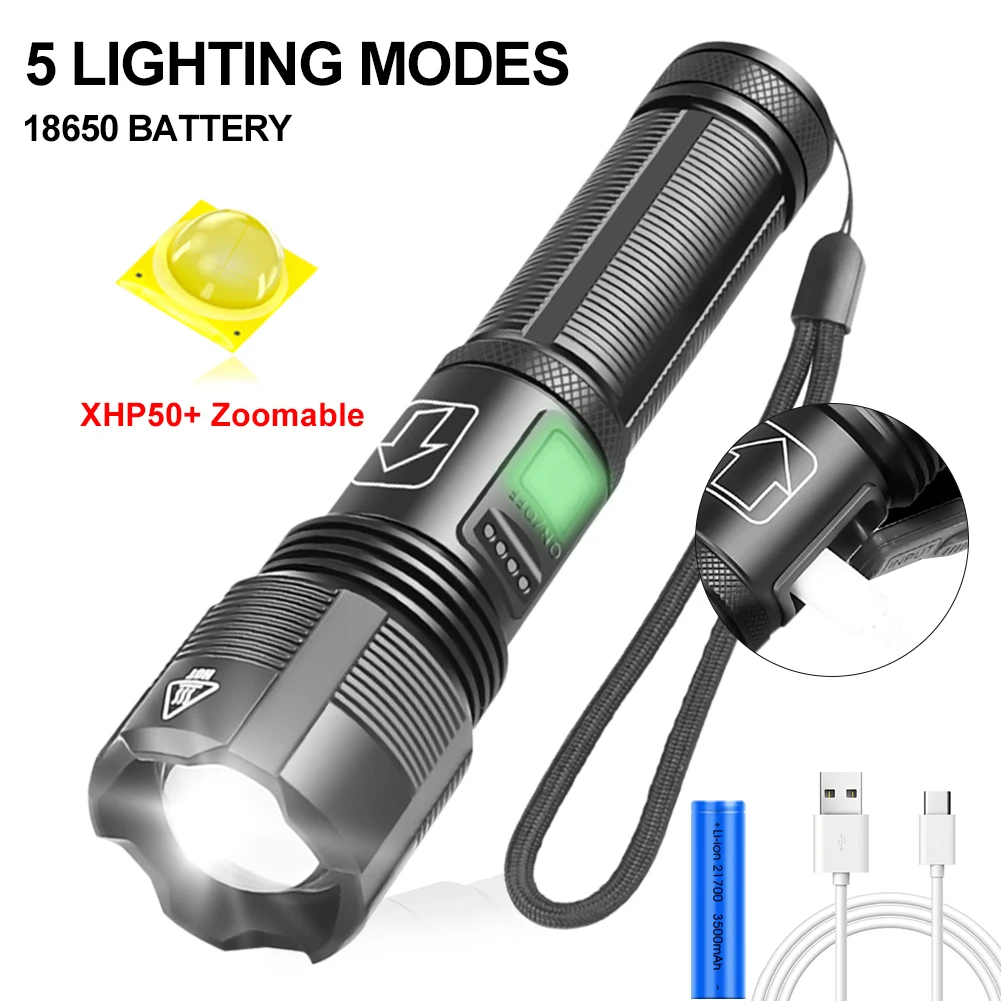 Перезаряжаемый светодиодный фонарик с USB светильник hp50 самый мощный тактический