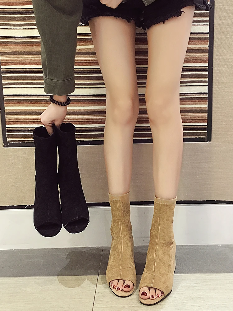 Женские ботинки с открытым носком Новинка осени 2019 толстые тонкие