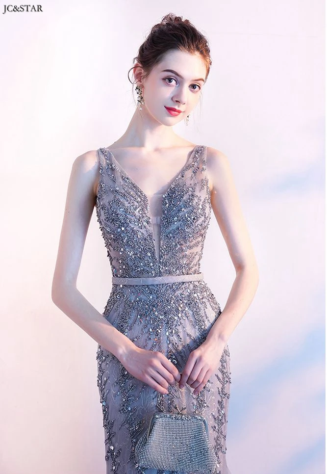 Женское кружевное платье-русалка серебристое длинное платье для подружки