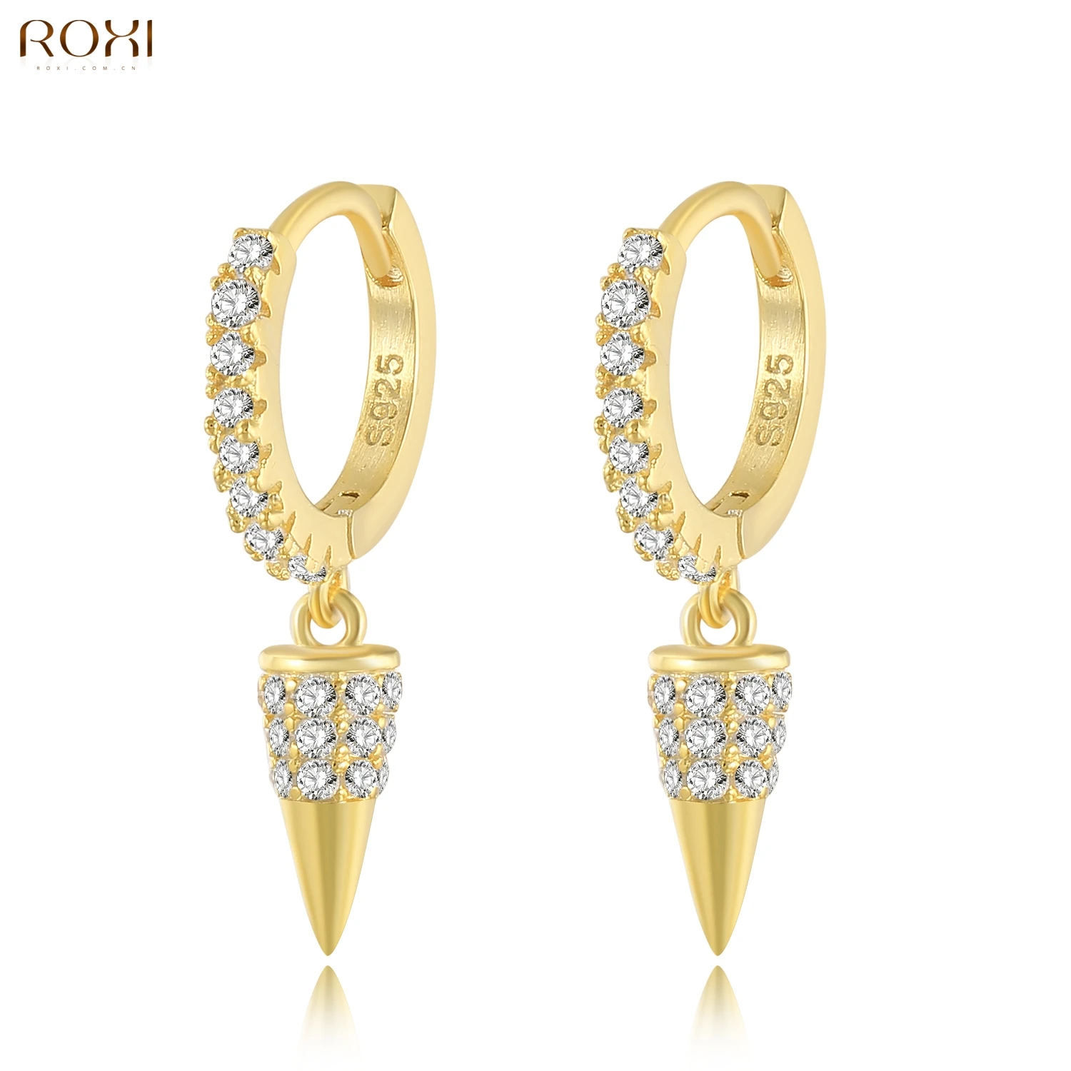 ROXI Модные прямая Спайка серьга в виде кольца CZ Изысканные Золотые Цвет крошечный