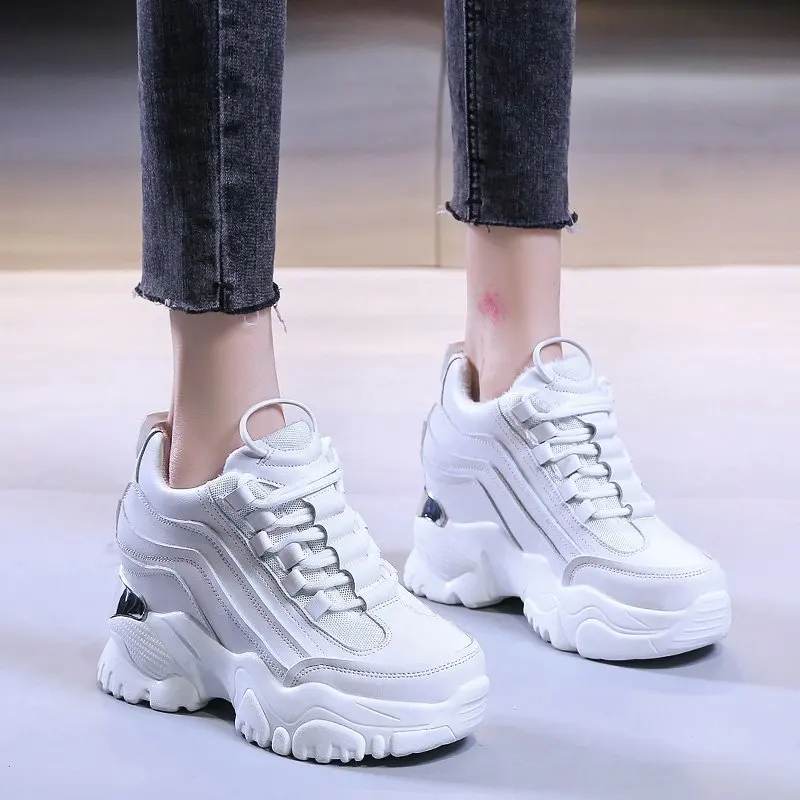 

Кроссовки Rimocy женские на толстой подошве, увеличивающие рост, повседневная обувь на платформе, на шнуровке, черные, белые, на осень-зиму