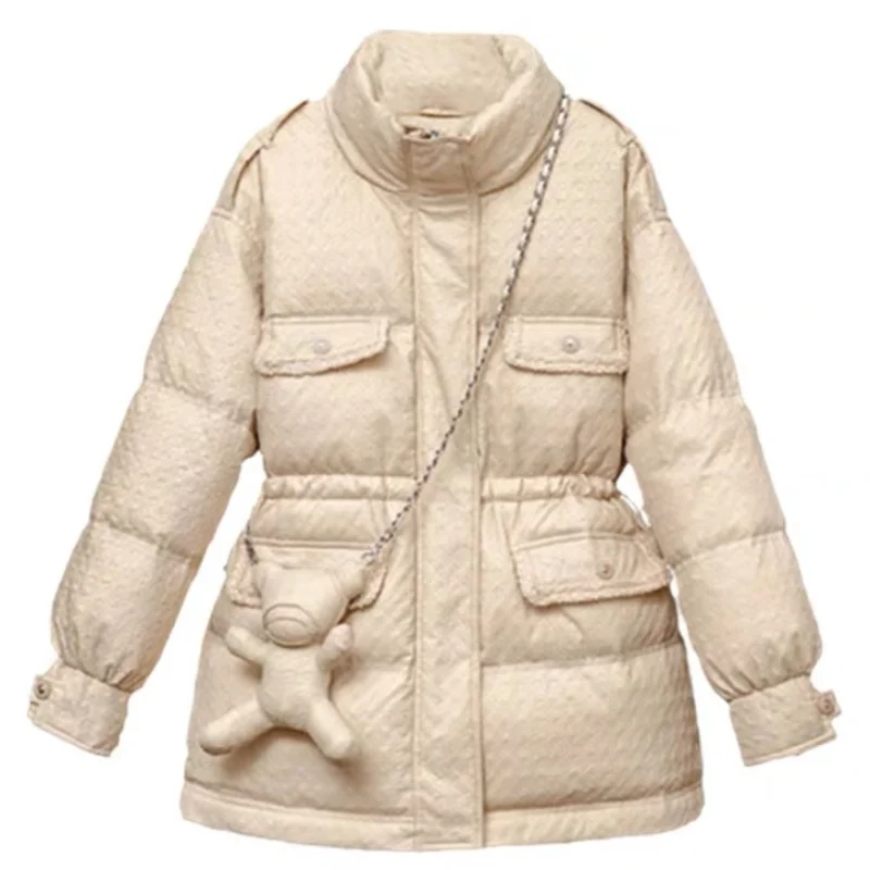 2021 Winter New Women Solid Color Parkas Stand-up Collar Bear Loose Woman Jacket  Fashion Pocket Zipper Slim Winter Coat